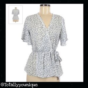 Sienna Sky Faux Wrap Blouse Blue Floral